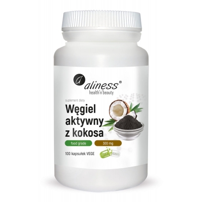 Węgiel aktywny z kokosa Food Grade 300 mg x 100 Vege caps.